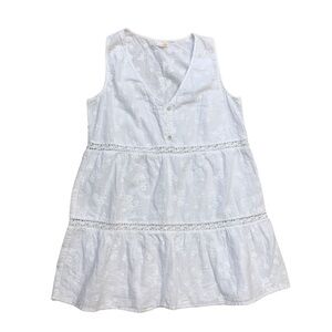 C&C White Cotton Short Dress Coverup Floral Embroidered Lace Medium Beach